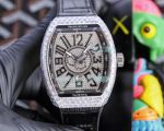  Replica Franck Muller V45 Yachting Full Diamond Black Leather Strap Watch 